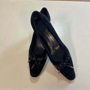 Salvatore Ferragamo black suede kitten heels
